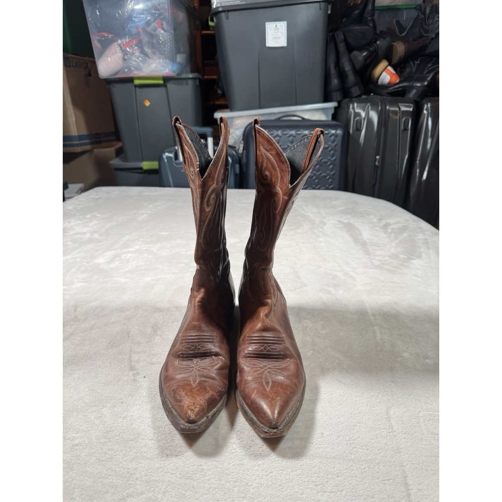 Vintage Tony Lama Cowboy Boots Size 8.5 Brown Leather Western - Picture 3 of 6